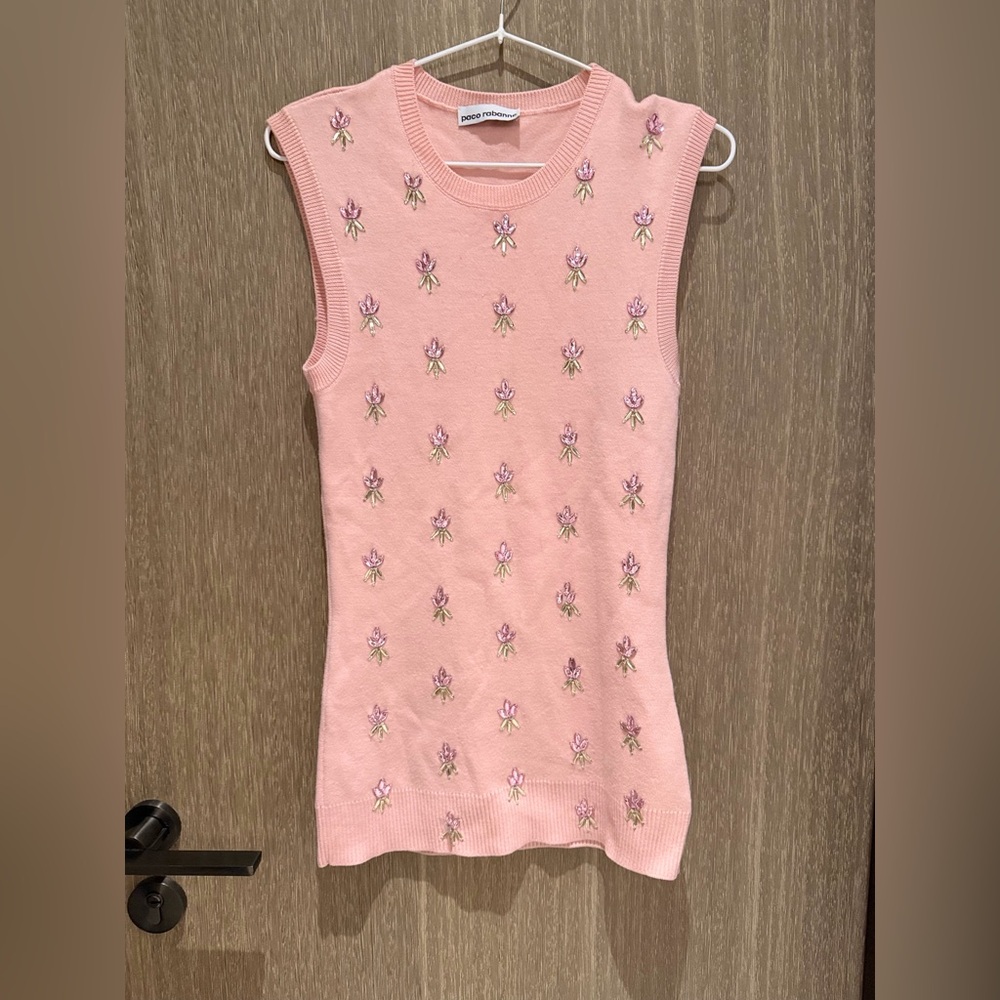Paco Rabanne Pink Embroidered Knit Tank